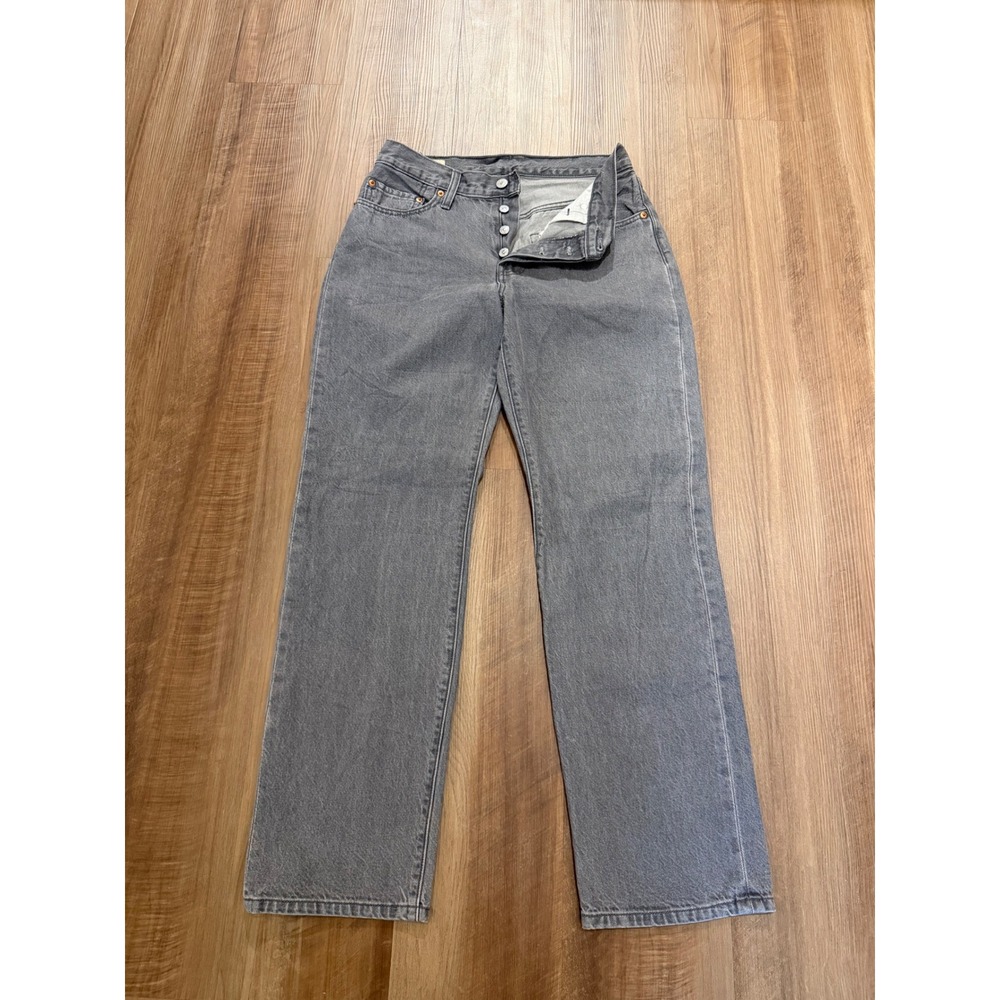 Levi's 501 Original Jeans Women W26 L30 Grey Straight Leg Button Fly Lemon Pant